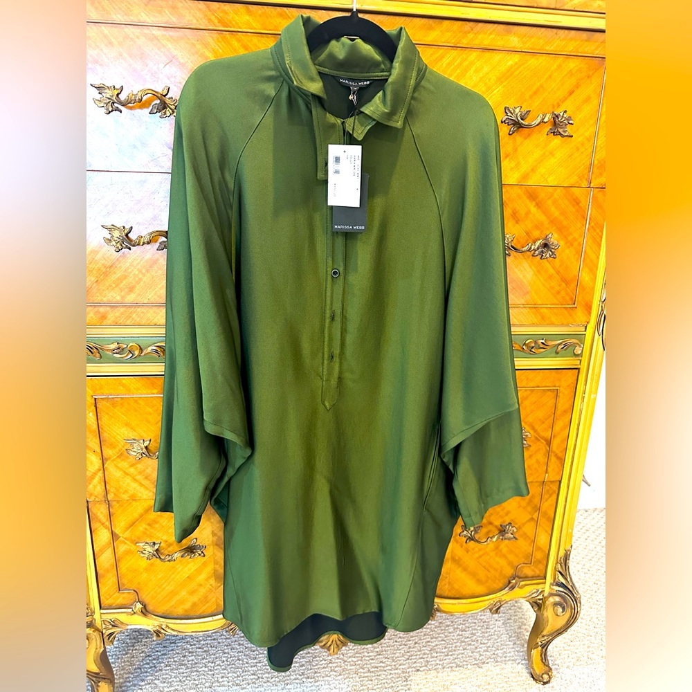 NWT Marissa Webb Olive Green Oversized Shirt Dress Mini Tunic M